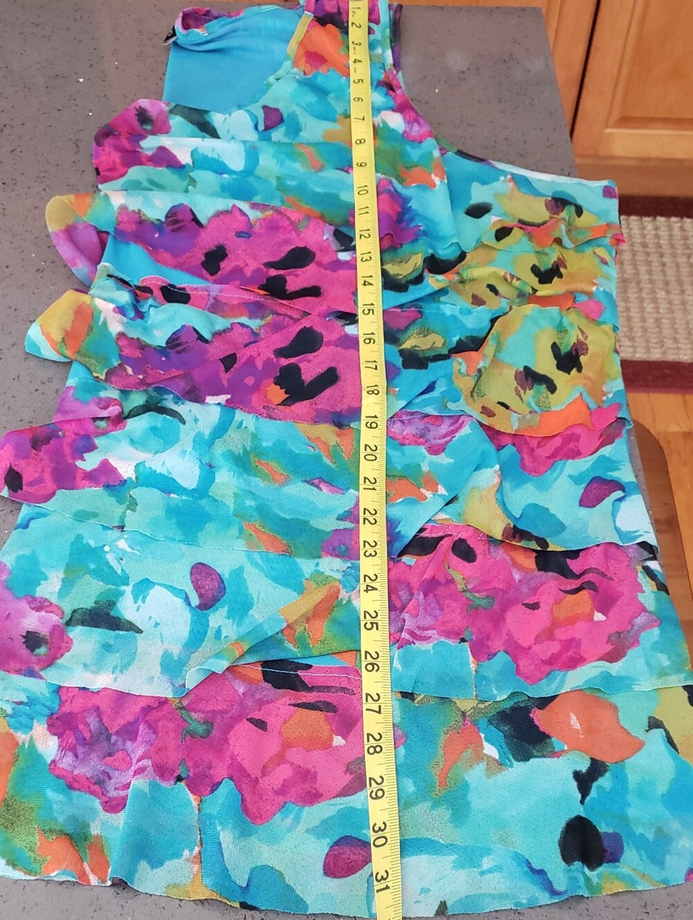 Fashion Bug, Tiered Scoop-Neck Women's Top, Aqua Multi, 26-28 - Picture 8 of 10